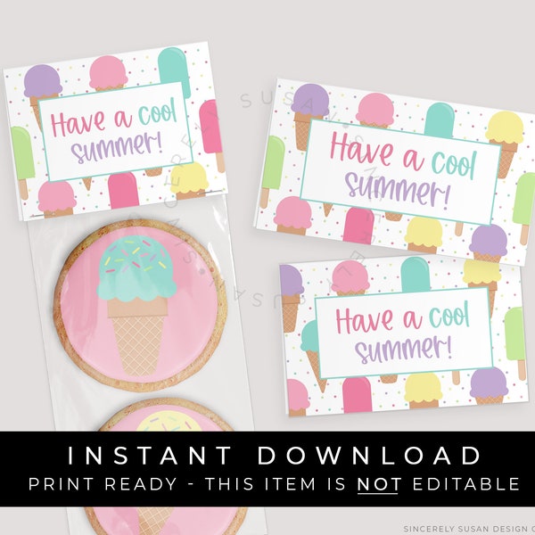 Instant Download Ice Cream Cone Popsicle Mini Bag Topper Printable, Have a Cool Summer Cookie Topper Party Favor Treat Tag, #277ID VIP