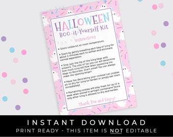 Instant Download Pink Halloween DIY Cookie Kit Instructions Ghost Printable Card, Boo it Yourself Cookie Decorating Kit Packaging, #154P VIP
