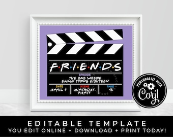Friends TV Show Party Sign, Episode The One With The Hollywood Director Clapboard, Custom Birthday Printable Photo Booth Prop, Corjl #168P