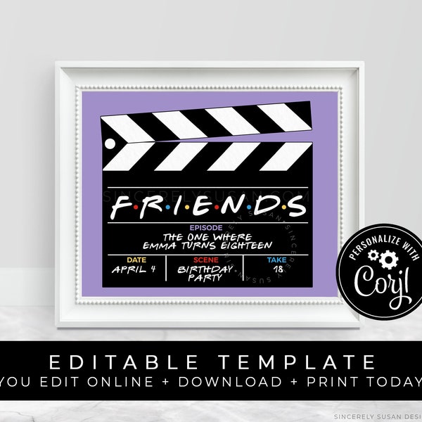 Friends TV Show Party Sign, Episode The One With The Hollywood Director Clapboard, Custom Birthday Printable Photo Booth Prop, Corjl #168P