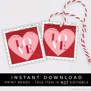 Descarga instantánea Carta de AMOR Etiqueta de galleta de San Valentín imprimible, Sello postal del Día de San Valentín Sobre de carta Etiqueta de regalo de San Valentín, #235AID VIP