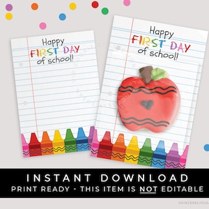 Download instantâneo Crayons Cartão de biscoito de feliz primeiro dia de aula para impressão, Back to School Classroom Teacher Gift Card Backer, # 262JID VIP