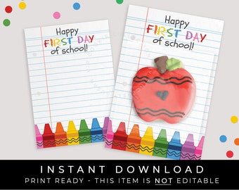 Instant Download Crayons Happy First Day of School Cookie Card Printable, Back to School Classroom Teacher Gift Card Backer, #262JID VIP