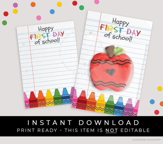Instant Download Crayons Happy First Day of School Cookie Card Printable, Back to School Classroom Teacher Gift Card Backer, #262JID VIP