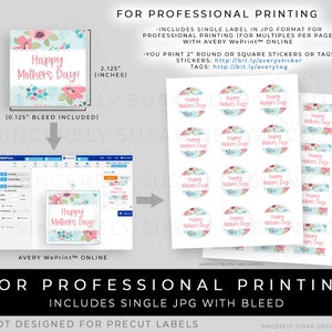 Instant Download Happy Mother's Day Floral Cookie Tag Printable, Flowers Mother's Day Gift Tag Gift Wrap Idea for Mom, 265BID VIP image 3