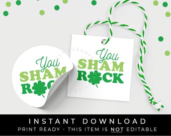 Instant Download You Sham ROCK St. Patrick's Day Cookie Tag, Lucky Green Shamrock 4 Leaf Clover Good Luck Cookie Printable Tag, #240BID VIP