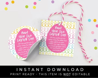 Instant Download Easter Egg Paint Your Own Cookie Tag, Rainbow Swirls PYO Spring Cookies Instructions Printable 2" Tag, Corjl #253BID VIP