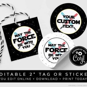 CUSTOMIZABLE Star Wars Tag, Space Galaxy Cookie Gift Tag Sticker Cookie Packaging Printable 2" Inch Tag Download Template Corjl #114 VIP