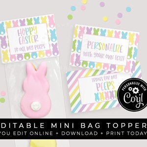CUSTOMIZABLE Easter Bunny Peeps Bag Topper, Personalized Printable Spring Mini Cookie Packaging Treat Bag Download Template, Corjl #102 VIP
