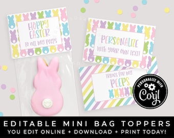 CUSTOMIZABLE Easter Bunny Peeps Bag Topper, Personalized Printable