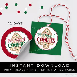 Instant Download 12 Days of Cookies Advent Christmas Cookie Countdown Printable Tag, Holiday Packaging for Advent Calendar #188ID12 VIP