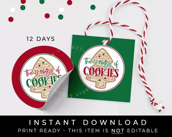 Instant Download 12 Days of Cookies Advent Christmas Cookie Countdown Printable Tag, Holiday Packaging for Advent Calendar #188ID12 VIP
