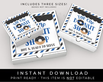 Instant Download Cop Donut Shop Mini Pizza Box Label, Police Officer Appreciation Law Enforcement Cookie Box Sticker Printable #268BID VIP