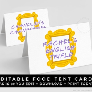 Friends Party Food Label Buffet Place Card Printable Friends TV Show Theme Buffet Table Card Editable Food Tent Template Download Corjl #084