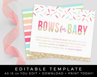 Baby Sprinkle Insert Karte für die Einladung bringen Bögen für Baby Stirnband Baby Mädchen Dusche Geschenk Printable Instant Download Corjl #044