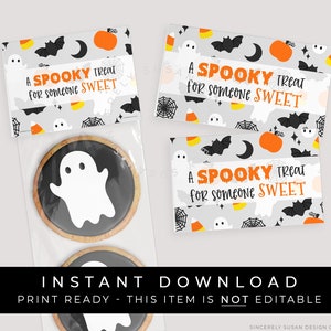 Instant Download Spooky Sweet Treat Halloween Bag Topper, Happy Halloween Ghost Pumpkin Bat Printable Mini Cookie Topper, #179AID VIP