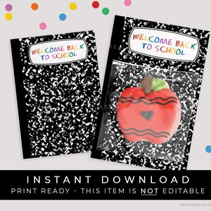 Cartão de biscoito de caderno de composição para download instantâneo de volta às aulas para impressão, cartão de presente de biscoitos de primeiro dia de aula BTS, # 115EIDC VIP
