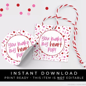 Instant Download You Make My Heart Pop Valentine Cookie Tag, Red Pink Heart Sprinkles Cookie Tag, Cookie Valentine Gift Tag, 226FID VIP image 1