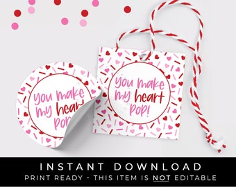 Instant Download You Make My Heart Pop Valentine Cookie Tag, Red Pink Heart Sprinkles Cookie Tag, Cookie Valentine Gift Tag, #226FID VIP