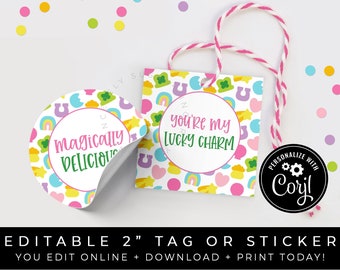 CUSTOMIZABLE You're My Lucky Charm Mini Cookie Tag or Sticker, Printable St. Patrick's Day Magically Delicious Editable Tag, Corjl #101 VIP