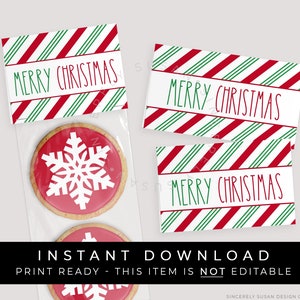 Sofortiger Download Weihnachtstüten-Topper, druckbare Weihnachtskekse, Zuckerstange Streifen Geschenktüte, #196BID VIP