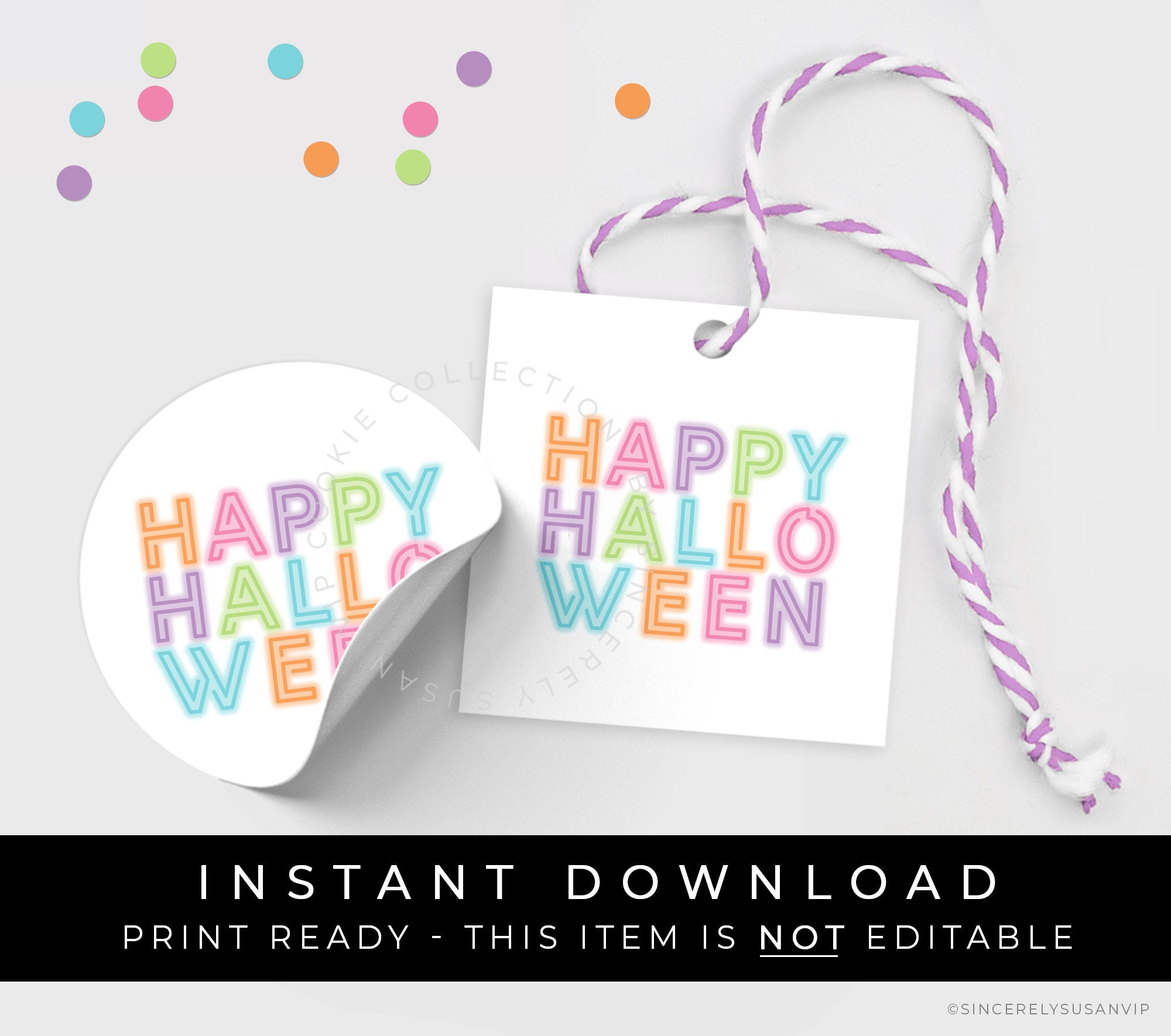 Happy Halloween Light Up Sign 2022 Instant Download Happy Halloween Cookie Tag Printable Modern Etsy
