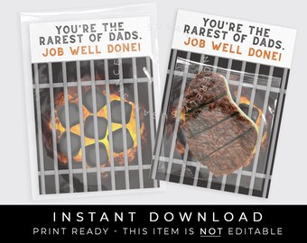 Sofortiger Download Vatertag Grillen Cookie Karte zum ausdrucken, Dad BBQ Grill Rare Dad Job Gut gemacht Steak Mini Cookies, Corjl #132AID VIP