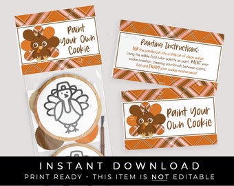Sofortiger Download Thanksgiving Malen Sie Ihre eigenen Cookie Bag Topper Printable, Türkei Tag Herbst Urlaub Party Gunst Bag Toppers, #201AID VIP
