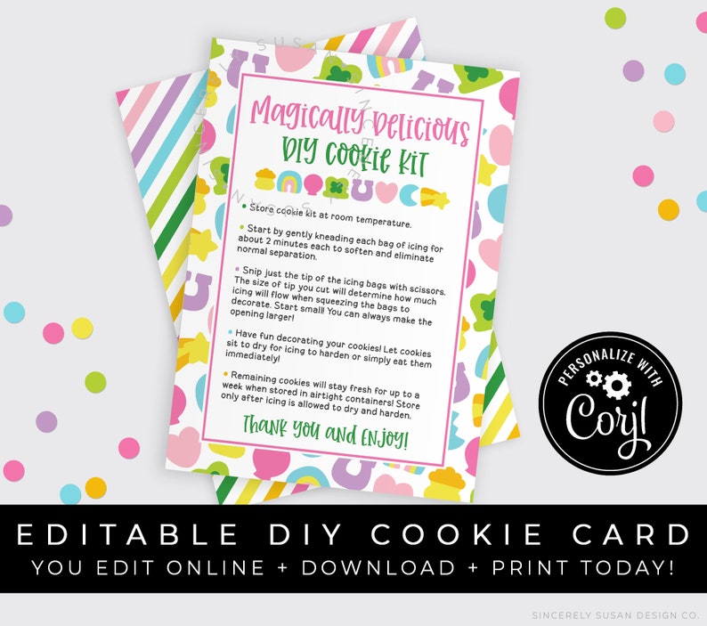 CUSTOMIZABLE St. Patrick's Day Lucky DIY Cookie Kit Instructions Printable Card, Magically Delicious Decorate Your Own Charms 101 Corjl VIP image 1