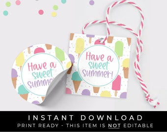 Instant Download Ice Cream Cone & Popsicle Tag Printable, Have a Sweet Summer Cookie Tag, Ice Cream Popsicle Party Favor Tag, #277PEID VIP