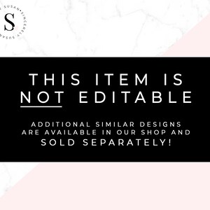 Puede incluir: Un rect&aacute;ngulo negro con el texto blanco "THIS ITEM IS NOT EDITABLE". Debajo, se lee "ADDITIONAL SIMILAR DESIGNS ARE AVAILABLE IN OUR SHOP AND SOLD SEPARATELY!". El fondo es blanco con un dise&ntilde;o rosa y marmolado.