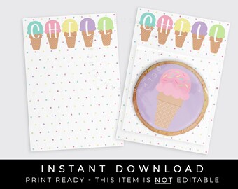 Sofortiger Download CHILL Eistüte Cookie Karte zum Ausdrucken, coole Sommereis Mini Cookie Backer Waffel Zuckertüte Schaufel, #277EID VIP
