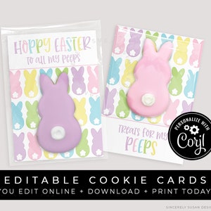 CUSTOMIZABLE Easter Mini Cookie Cards, Printable Hoppy Spring Bunny Peeps Personalized Cookie Packaging 3.5 x 5" Download, Corjl #102A VIP