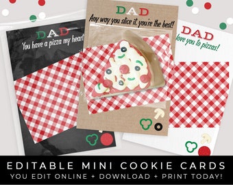 CUSTOMIZABLE Father's Day Pizza Dad Mini Cookie Card Printable, Cardboard Pizza Box Chalkboard Personalized Cookie Packaging, Corjl #127 VIP