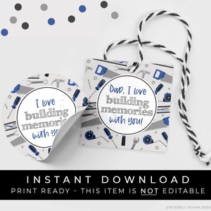 Instant Download Tools Vaderdag Cadeau Tag, Papa Ik hou ervan herinneringen met je op te bouwen, Bouw Tools Cookie Tag Afdrukbaar, #274EID VIP