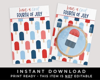 Instant Download Cool 4th of July Cookie Card Printable, Happy Fourth Patriotic Popsicles Independence Day Cookie Backer, #295AID VIP