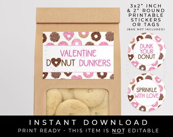 Instant Download Valentine Donut Dunkers Printable, Dunk A Donut Cookie Bag Label Sticker Tag Valentine's Day Printable, #221ID VIP