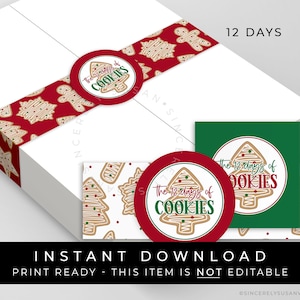 Instant Download 12 Days of Cookies Advent Calendar Christmas Cookie Countdown, Printable Holiday Packaging Advent Cookie Box, #188ID12 VIP