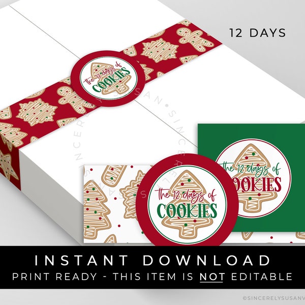 Instant Download 12 Days of Cookies Advent Calendar Christmas Cookie Countdown, Printable Holiday Packaging Advent Cookie Box, #188ID12 VIP