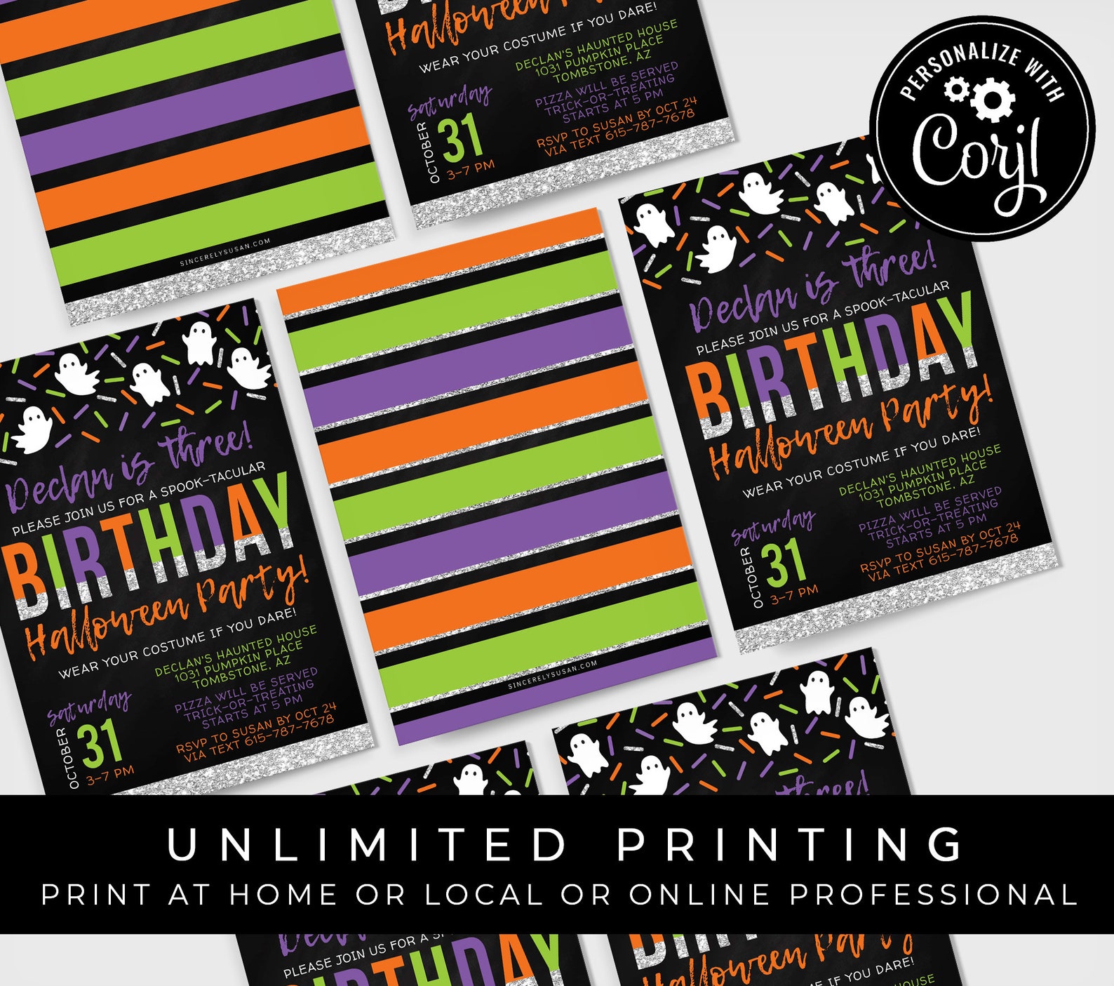Halloween Birthday Invitation Printable Kids Halloween Invite | Etsy