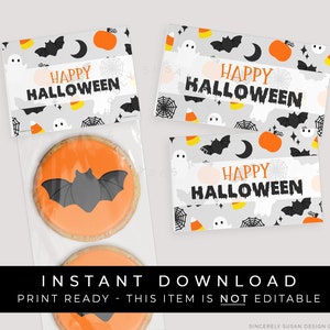 Instant Download Happy Halloween Treat Bag Topper, Spooky Sweet Diverse Halloween Afdrukbare Mini Cookie Topper, #179BID VIP