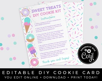 CUSTOMIZABLE DIY Sweet Treats Cookie Kit Instructions Printable Card Sprinkles Donuts Ice Cream Cone Popsicle Decorating Kit, Corjl #117 VIP