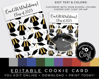 CUSTOMIZABLE Graduation Mini Cookie Card Printable Personalized School Color Class of 2026 Congratulations Graduate Gift Card Corjl #121 VIP