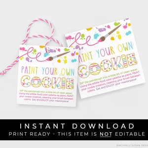 Sofortiger Download PYO Cookie Tag druckbare, malen Sie Ihre eigenen Cookies Richtungen Aufkleber Label quadratischen Tag Frühling Regenbogen, #255AID VIP