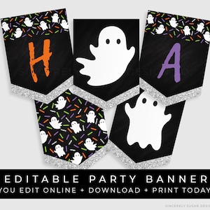 Ghost Halloween Party Banner Printable Halloween Birthday BOOthday Sprinkles Party Decorations Bunting Editable Template Download Corjl #073