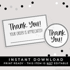 Instant Download Bedankt voor uw bestelling Klantnaamkaartje, Cookie Order Pickup Naamplaatje Minimaal Zwart Wit Elke gelegenheid, #271ID VIP