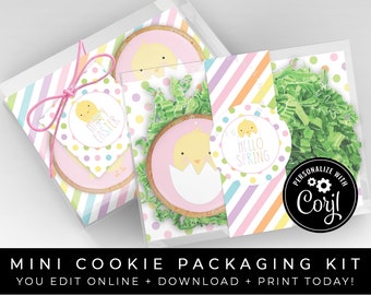 CUSTOMIZABLE Easter Bunny Chick Mini Cookie Packaging Kit, Happy Spring Sticker Tag Box Backer Wrap Kit Printable Download, Corjl #100 VIP