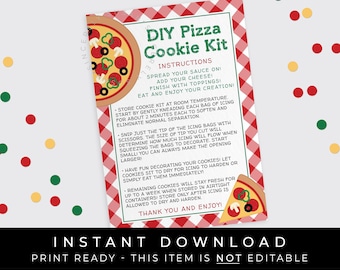 Instant Download Pizza DIY Cookie Kit Instructions Printable Card, Pizza Parlor Cookie Decorating Kit Sugar Cookie Card, #113SWID VIP