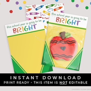 Download instantâneo de lápis de cor de volta às aulas, cartão de biscoitos para impressão, este será um suporte de biscoitos para caixa para colorir de ano brilhante, # 262GID VIP