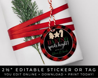 CUSTOMIZABLE Buffalo Christmas Cookie Sticker Tag Baking Spirits Bright Baked Goods Holiday Gift Food Label Printable 2.5" Tag Corjl 024 VIP